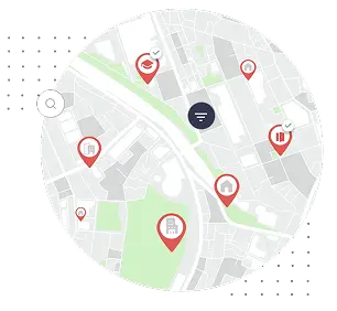 Mapa que muestra las ubicaciones de los inmuebles con marcadores